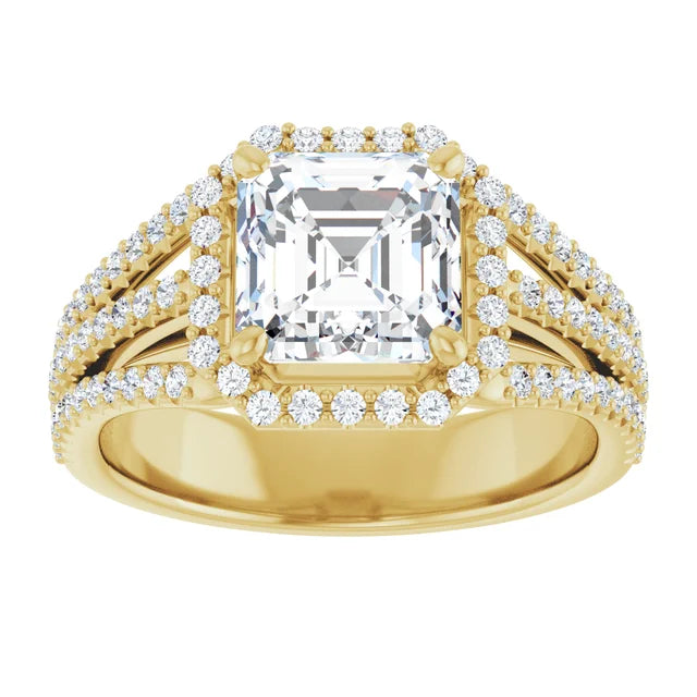 Asscher Yellow Gold Halo Style Engagement Ring