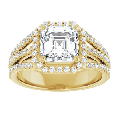 Asscher Yellow Gold Halo Style Engagement Ring