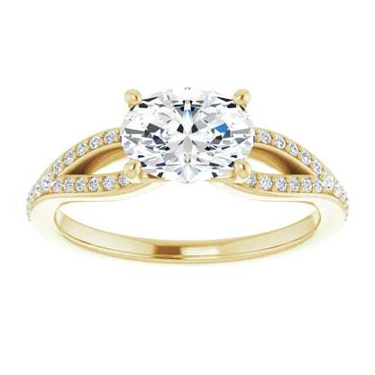 Oval Yellow Gold East West Style Engagement Ring