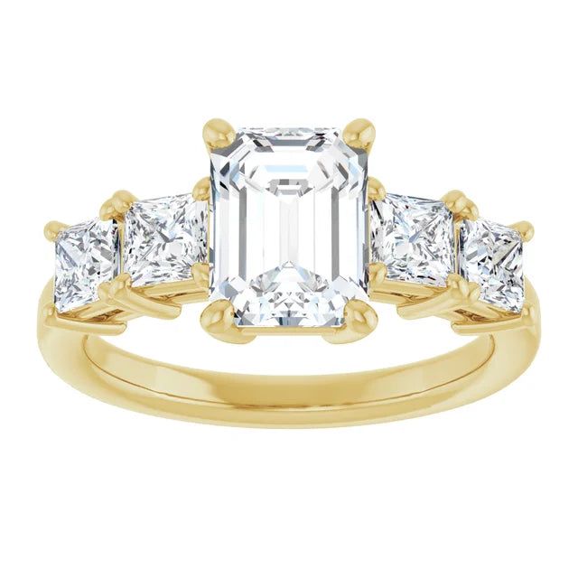 Emerald Yellow Gold Multi Stone Accent Style Engagement Ring