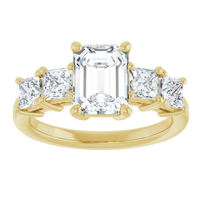 Emerald Yellow Gold Multi Stone Accent Style Engagement Ring