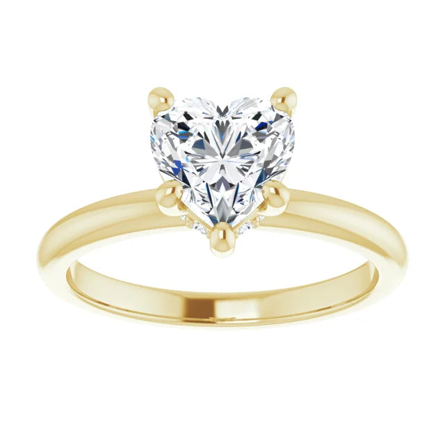 Heart Cut Yellow Gold Low Hidden Halo Solitaire Engagement Ring