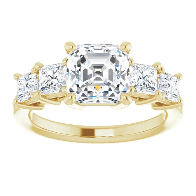 Asscher Yellow Gold Multi Stone Accent Style Engagement Ring