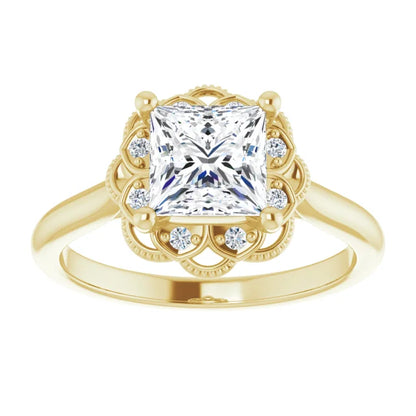 Princess Yellow Gold Antique Inspired Design Engagement Ring