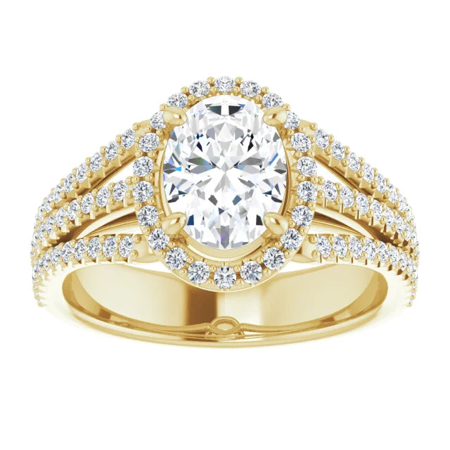 Oval Yellow Gold Halo Style Engagement Ring