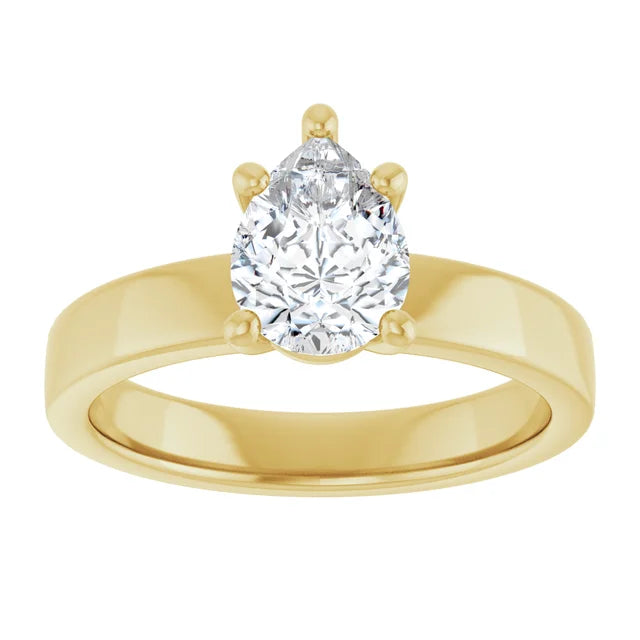 Pear Yellow Gold Wide Band Solitaire Engagement Ring