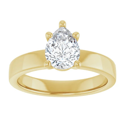Pear Yellow Gold Wide Band Solitaire Engagement Ring
