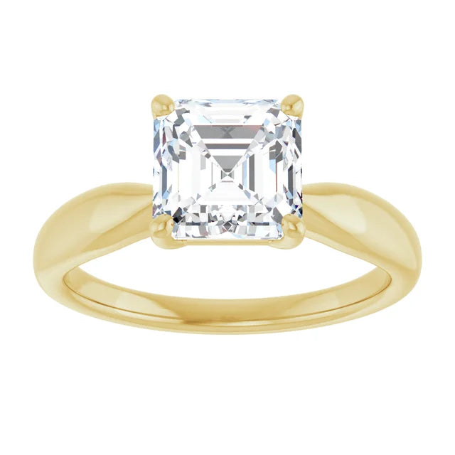 Asscher Yellow Gold Knife Edge Solitaire Engagement Ring
