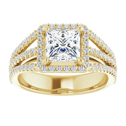 Princess Yellow Gold Halo Style Engagement Ring
