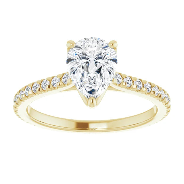 Pear Yellow Gold Claw Set Eternity Style Engagement Ring