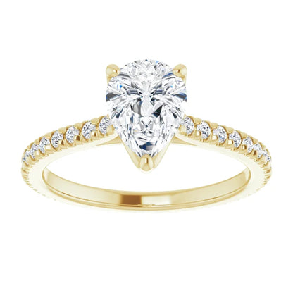 Pear Yellow Gold Claw Set Eternity Style Engagement Ring