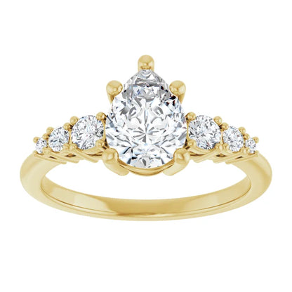 Pear Yellow Gold Multi Stone Accent Style Engagement Ring