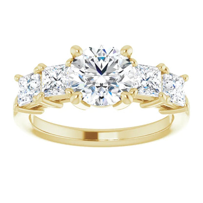 Round Brilliant Yellow Gold Multi Stone Accent Style Engagement Ring
