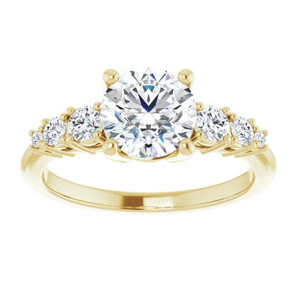 Round Brilliant Yellow Gold Multi Stone Accent Style Engagement Ring