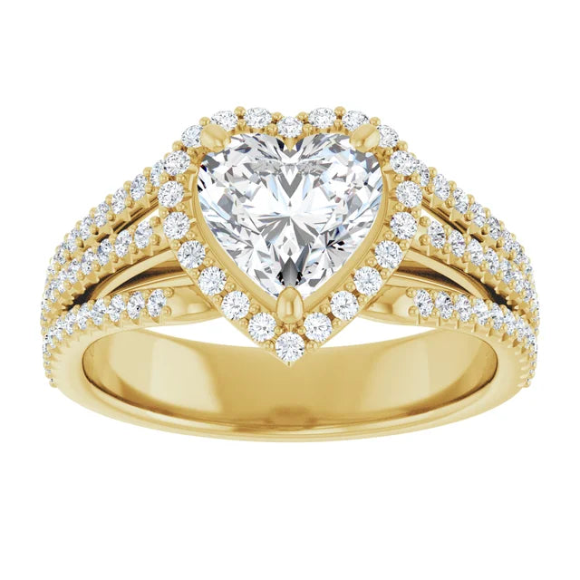 Heart Yellow Gold Halo Style Engagement Ring