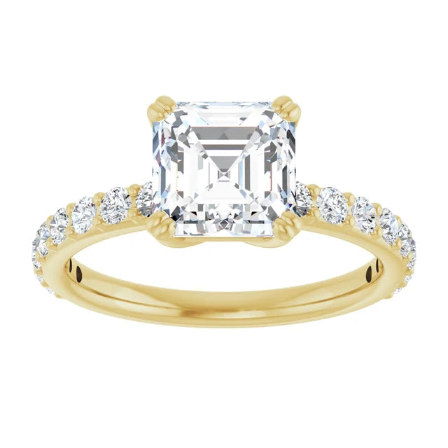 Asscher Yellow Gold Claw Set Style Engagement Ring