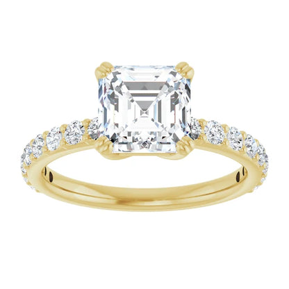 Asscher Yellow Gold Claw Set Style Engagement Ring