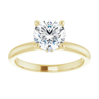 Round Brilliant Cut Yellow Gold Low Hidden Halo Solitaire Engagement Ring