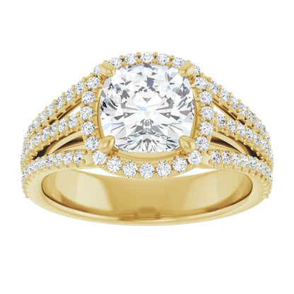 Cushion Yellow Gold Halo Style Engagement Ring