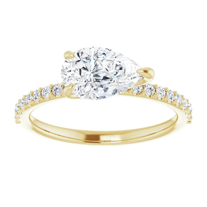 Pear Yellow Gold East West Style Engagement Ring