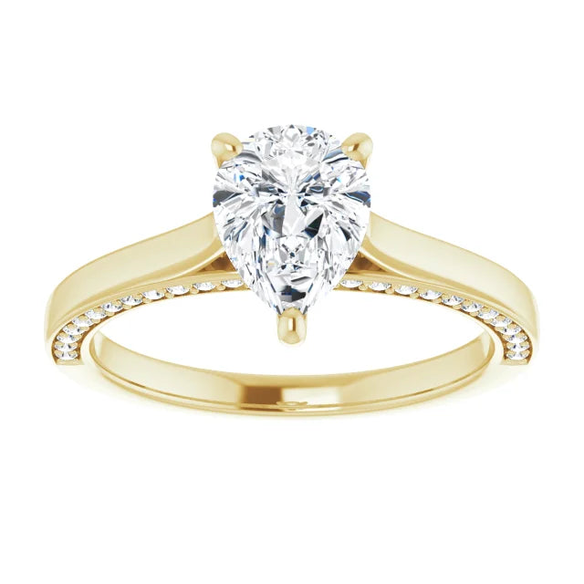 Pear Yellow Gold Solitaire & Hidden Diamond Band Engagement Ring