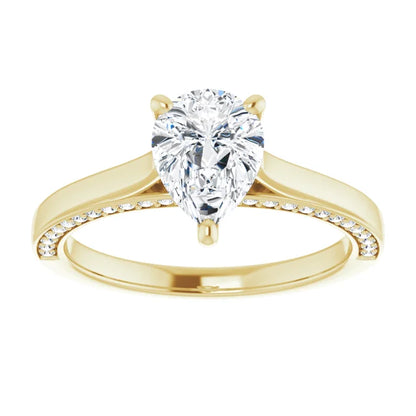 Pear Yellow Gold Solitaire & Hidden Diamond Band Engagement Ring