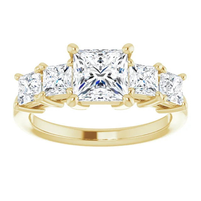 Princess Yellow Gold Multi Stone Accent Style Engagement Ring