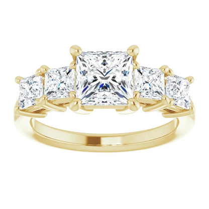 Princess Yellow Gold Multi Stone Accent Style Engagement Ring