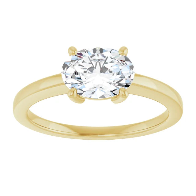 Oval Yellow Gold East West Solitaire Style Engagement Ring