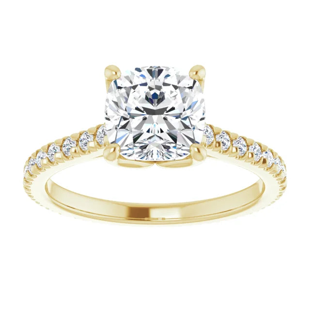 Cushion Yellow Gold Claw Set Eternity Style Engagement Ring