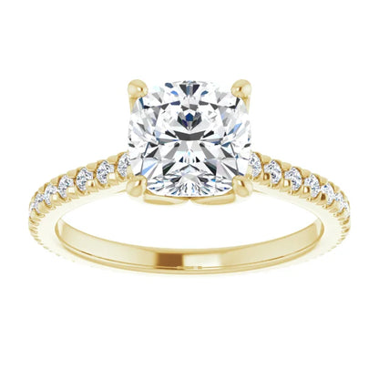 Cushion Yellow Gold Claw Set Eternity Style Engagement Ring