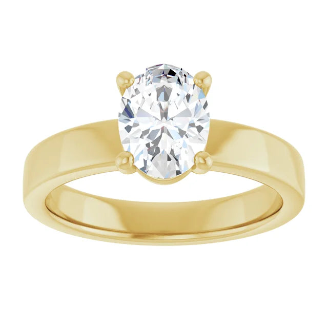 Oval Yellow Gold Wide Band Solitaire Engagement Ring