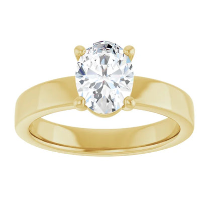 Oval Yellow Gold Wide Band Solitaire Engagement Ring