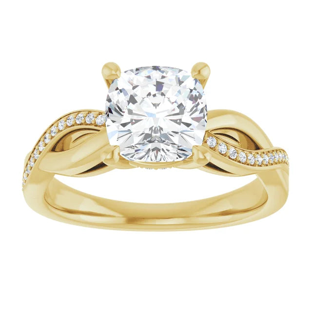 Cushion Yellow Gold Claw Set Twist Style Engagement Ring 