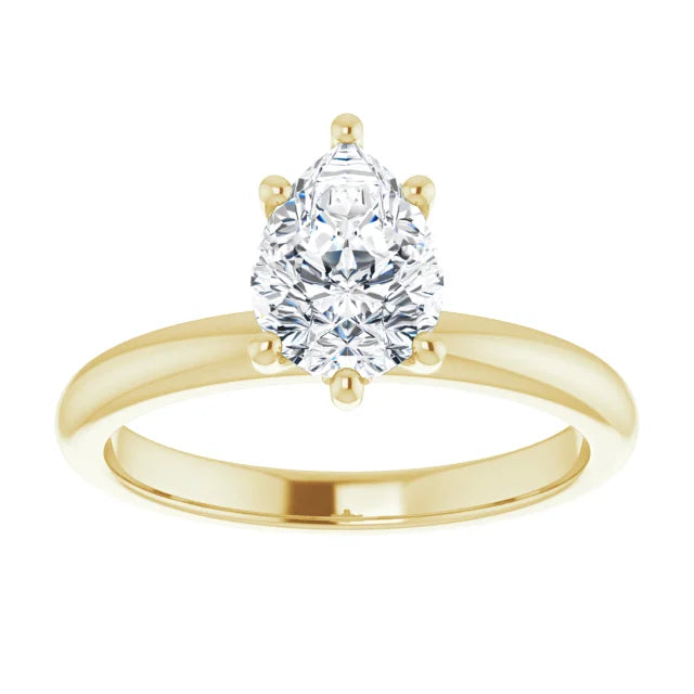 Pear Cut Yellow Gold Low Hidden Halo Solitaire Engagement Ring