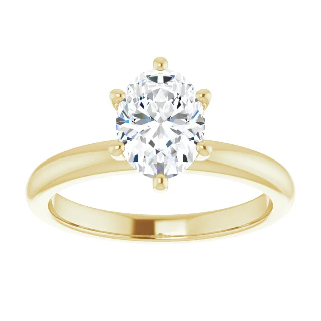 Oval Cut Yellow Gold Low Hidden Halo Solitaire Engagement Ring