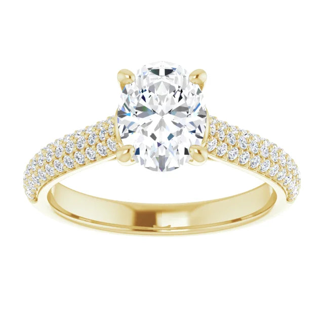 Oval Yellow Gold Pave Lab Diamond Engagement Ring 