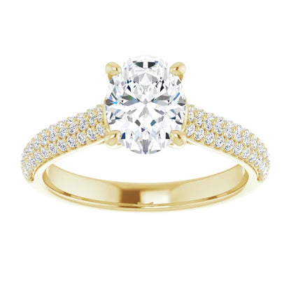 Oval Yellow Gold Pave Lab Diamond Engagement Ring 