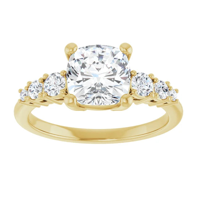 Cushion Yellow Gold Multi Stone Accent Style Engagement Ring
