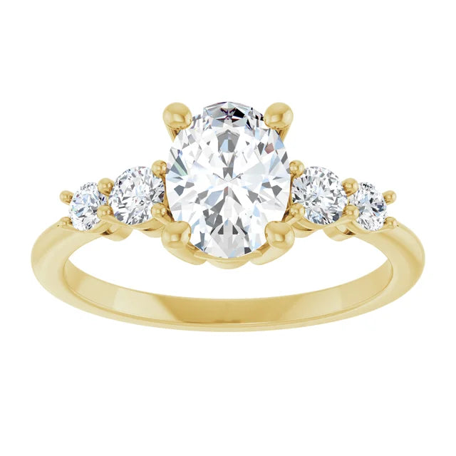 Oval Yellow Gold Multi Stone Accent Style Engagement Ring