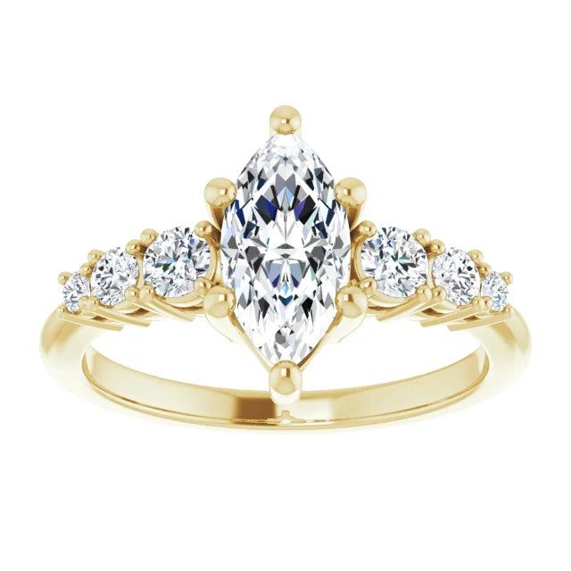 Marquise Yellow Gold Multi Stone Accent Style Engagement Ring