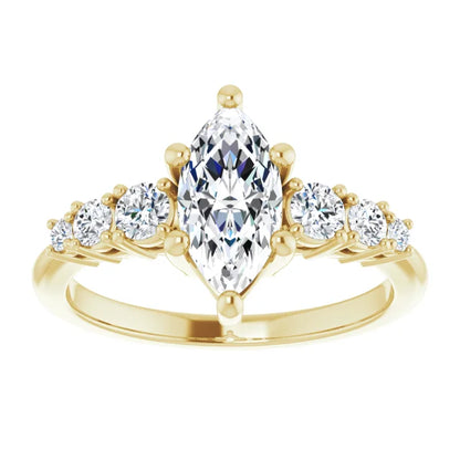 Marquise Yellow Gold Multi Stone Accent Style Engagement Ring
