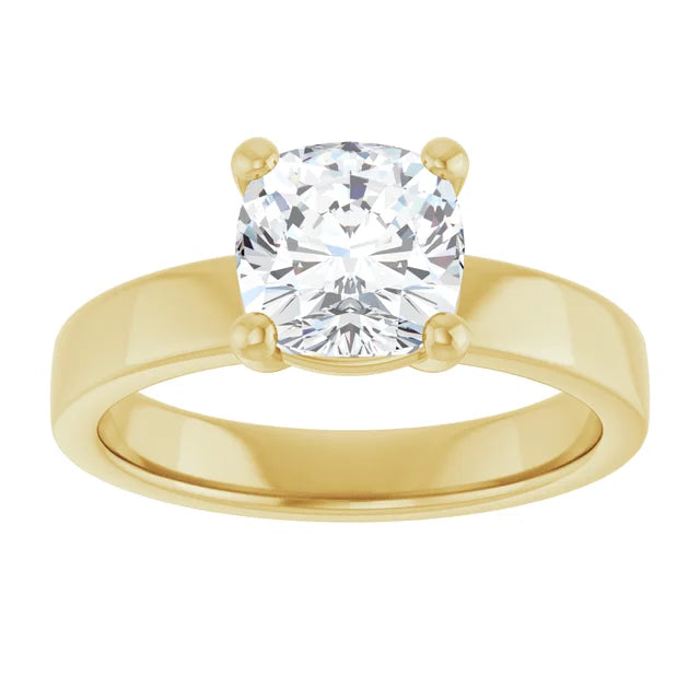 Cushion Yellow Gold Wide Band Solitaire Engagement Ring
