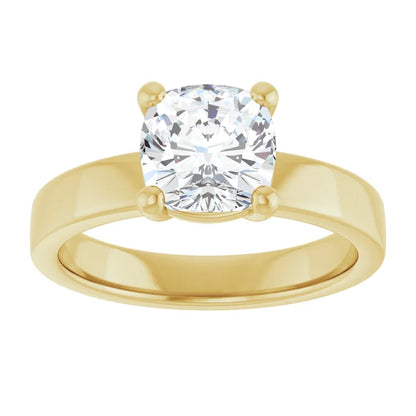 Cushion Yellow Gold Wide Band Solitaire Engagement Ring