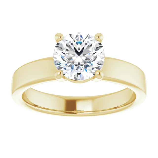 Round Brilliant Yellow Gold Wide Band Solitaire Engagement Ring