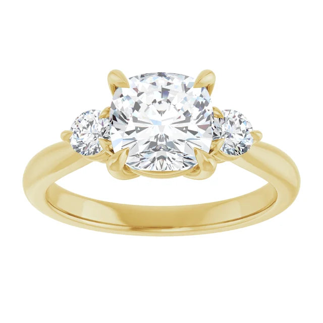 Cushion Yellow Gold Accent Engagement Ring