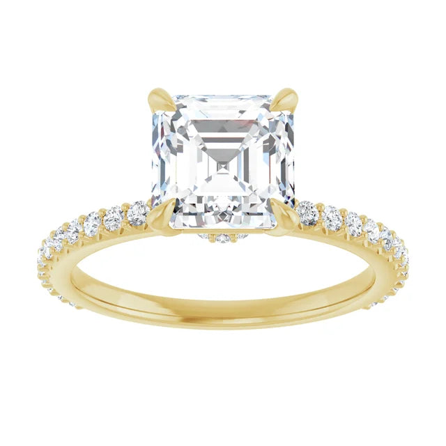 Asscher Yellow Gold Claw Set Style Engagement Ring 
