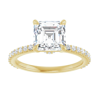 Asscher Yellow Gold Claw Set Style Engagement Ring 