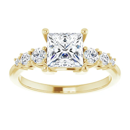 Princess Yellow Gold Multi Stone Accent Style Engagement Ring