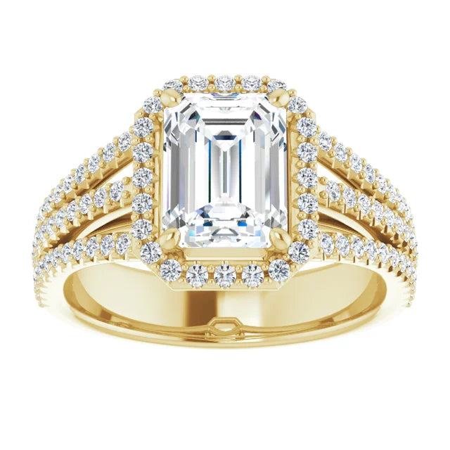 Emerald Yellow Gold Halo Style Engagement Ring